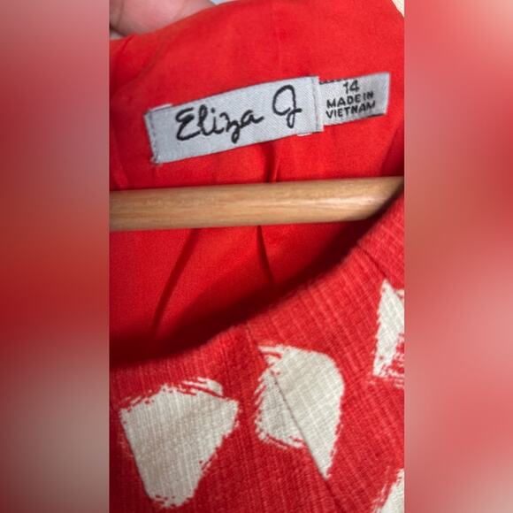 Eliza J  red/orange & White paint brush Polka Dot, Sleeveless, A-Line Dress - Picture 8 of 10